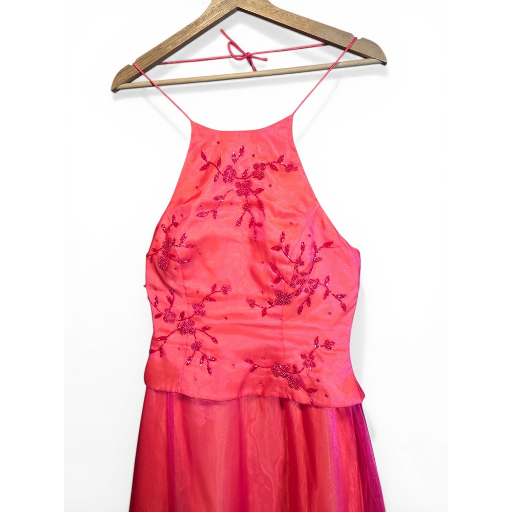 Niki by Niki Livas Formal Gown 6 Pink Orange Womens Beaded Halter Corset Back - Picture 3 of 10